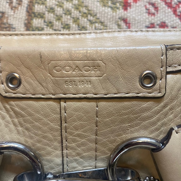 Coach Hampton Cream Leather Carryall Satchel Tote Handbag Braid Pebble F13084 - Picture 10 of 16